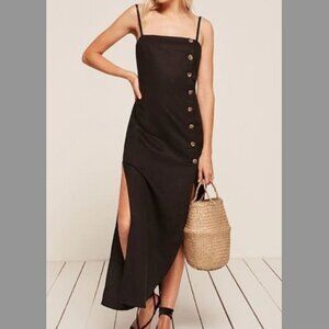 Reformation Tortoise Maxi Linen Tencel Slit Dress Black 4